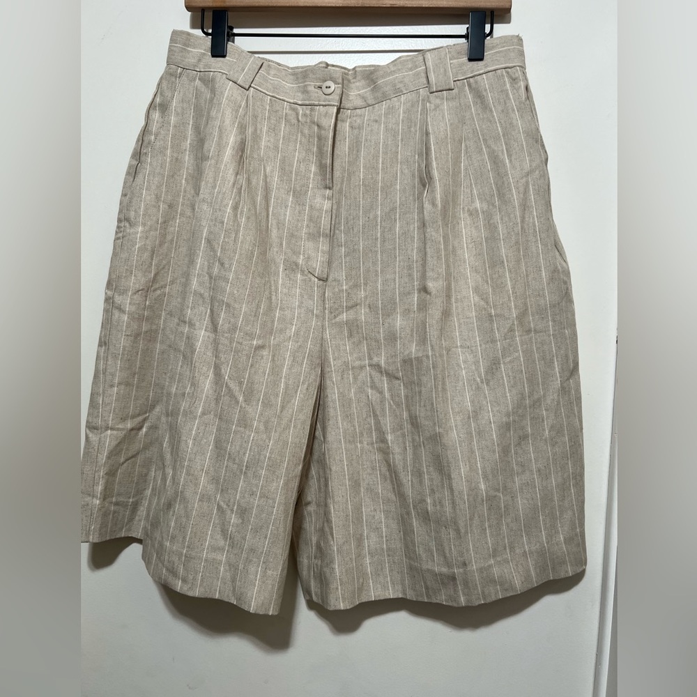 Vintage Reflections By Eddie Haggar Women’s Linen Blend Shorts Striped 18